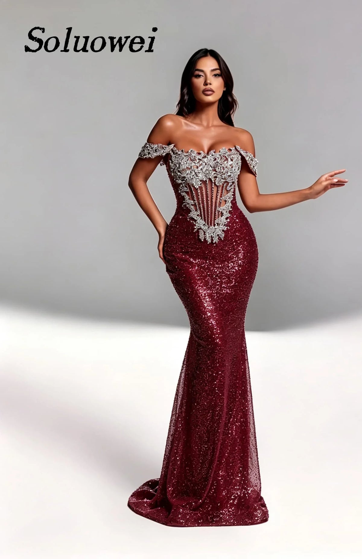 Exclusive Glamour Off-Shoulder Mermaid Gown