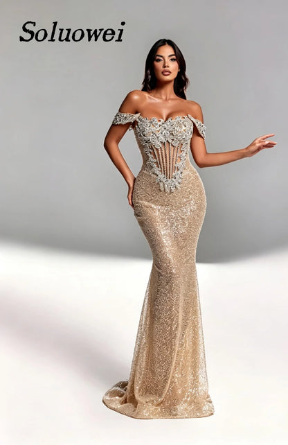 Exclusive Glamour Off-Shoulder Mermaid Gown