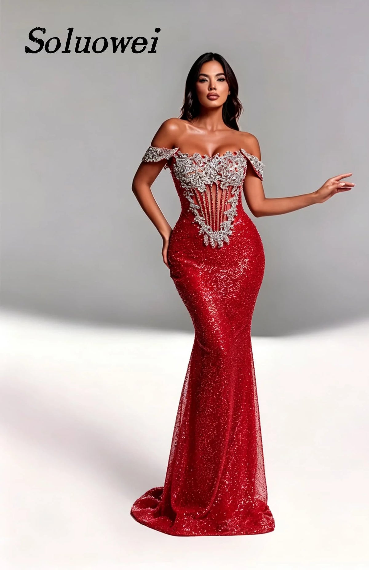 Exclusive Glamour Off-Shoulder Mermaid Gown