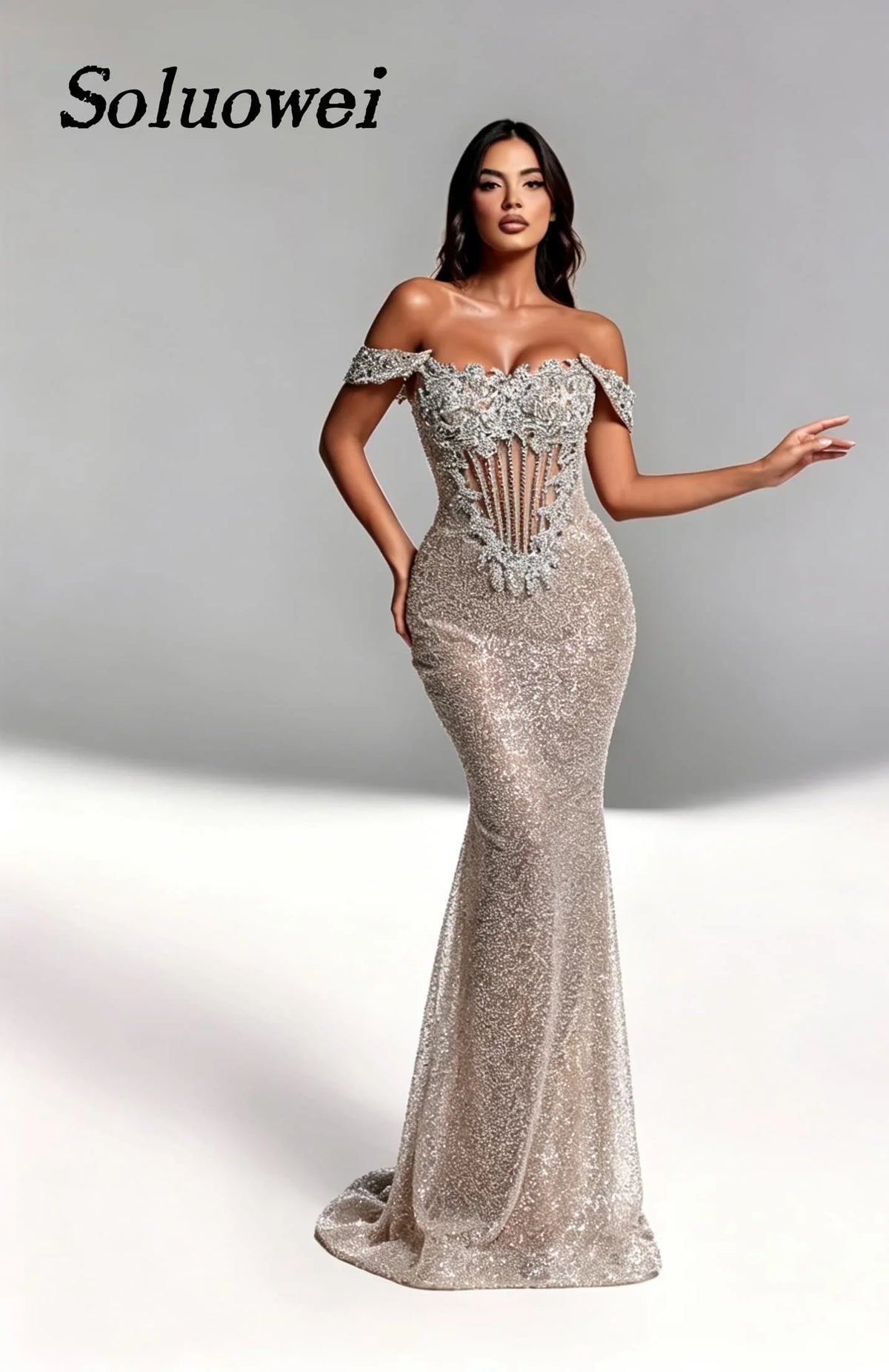 Exclusive Glamour Off-Shoulder Mermaid Gown